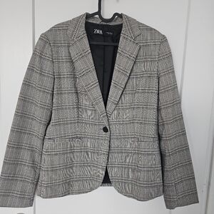 Zara Women's Gray Plaid Blazer